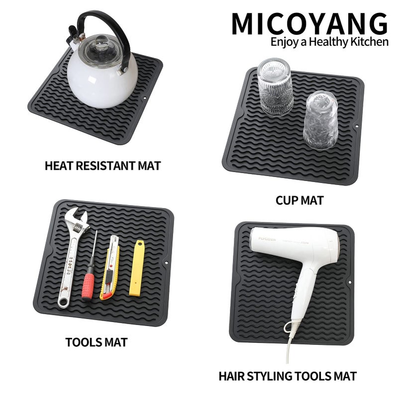 MicoYang Silicone Dish Drying Mat for Multiple Usage,Easy clean,Eco-friendly,Heat-resistant Silicone Mat for Kitchen Counter or Sink,Refrigerator or Drawer liner Black M 12 inches x 12 inches - Image 3